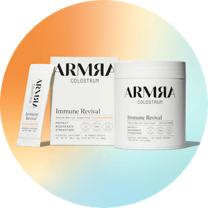 ARMRA Colostrum powder packaging with discount code GOLDENBOYBOWIE