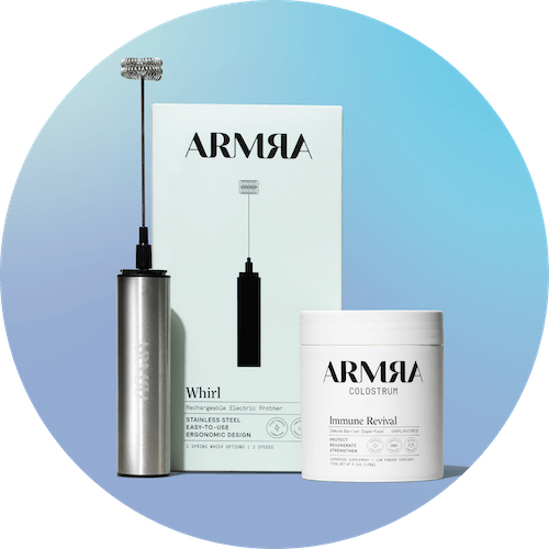 Healthy gut support routine with ARMRA Colostrum and puppy Bowie